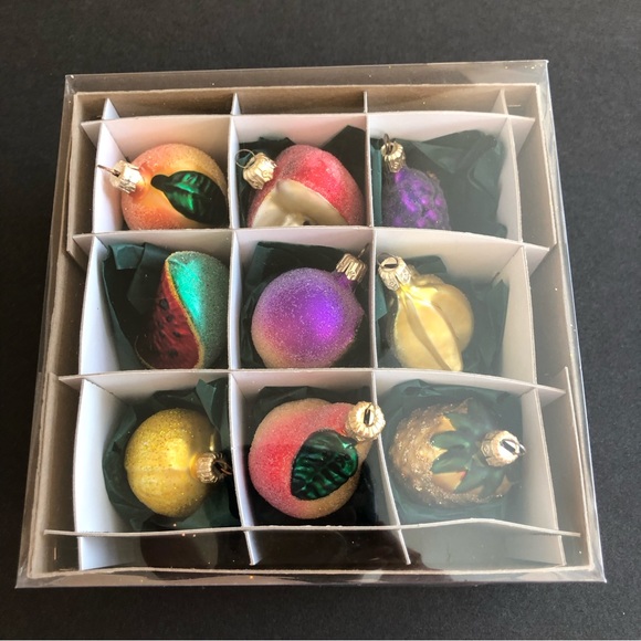 Made in Poland~ 9 Mini Sugared & Glittered Fruit~ Vintage Christmas Ornaments - Picture 3 of 7